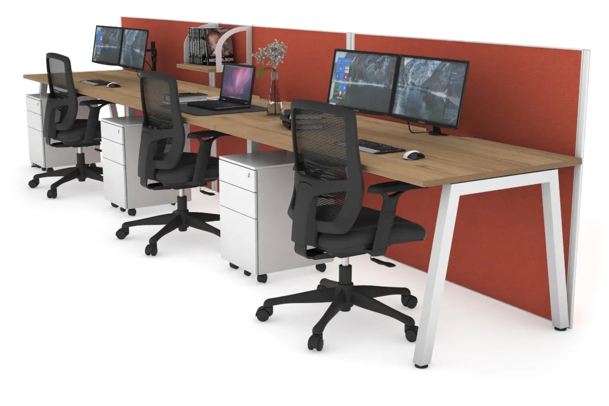 Horizon Quadro 3 Person Run A Legs Office Workstation [1400L x 800W with Cable Scallop]