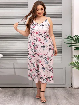 KittenAlarm - Plus Size Oversize Floral Cami Dress Lounge Wear