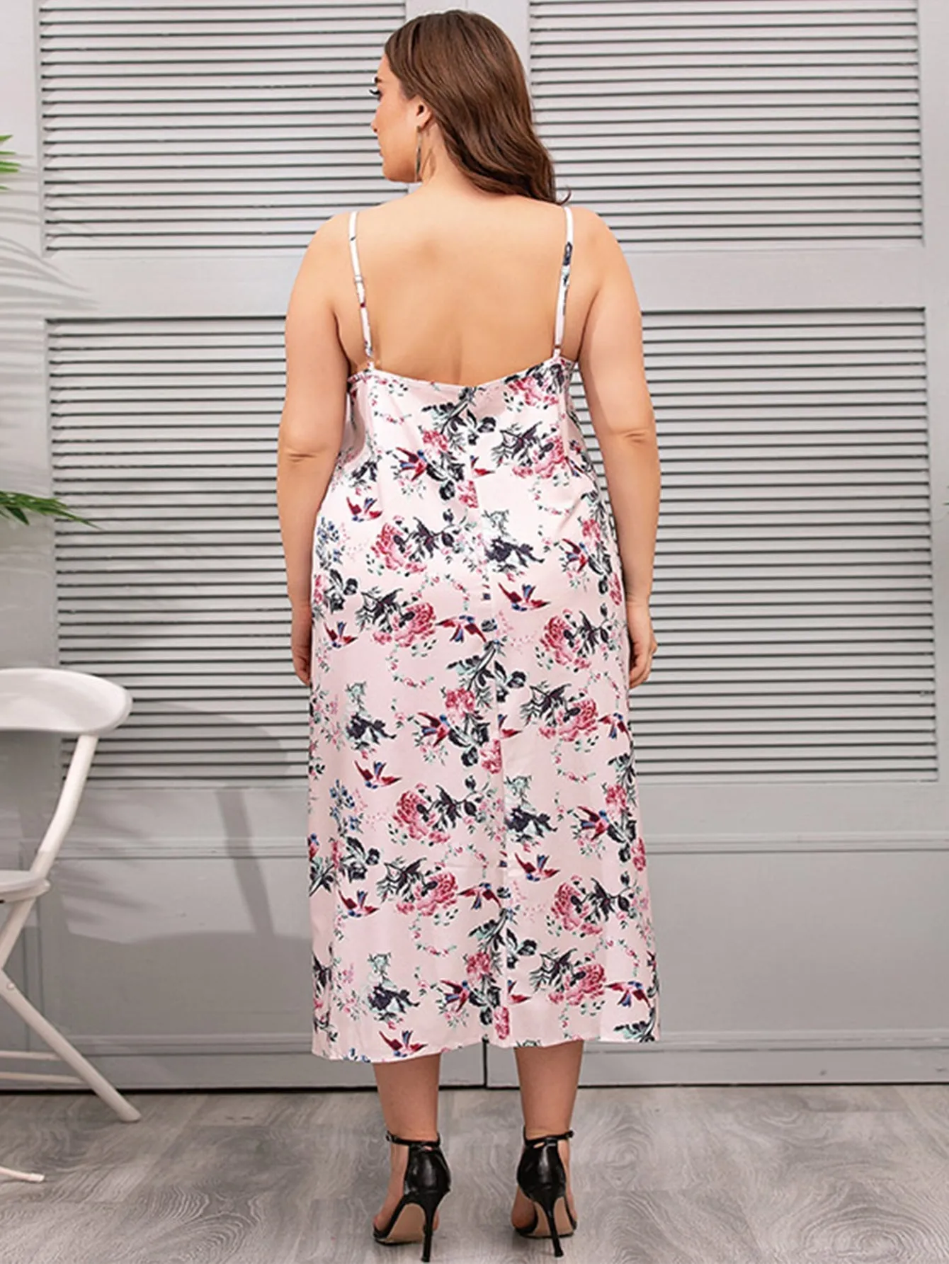 KittenAlarm - Plus Size Oversize Floral Cami Dress Lounge Wear