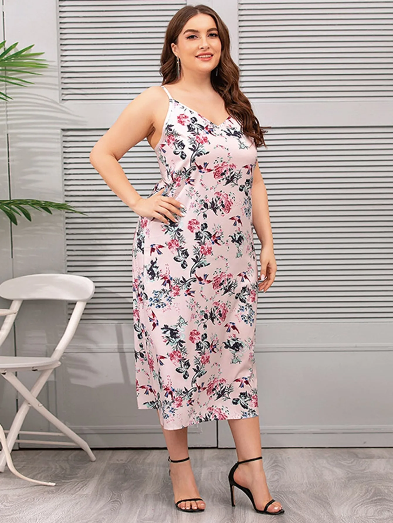 KittenAlarm - Plus Size Oversize Floral Cami Dress Lounge Wear