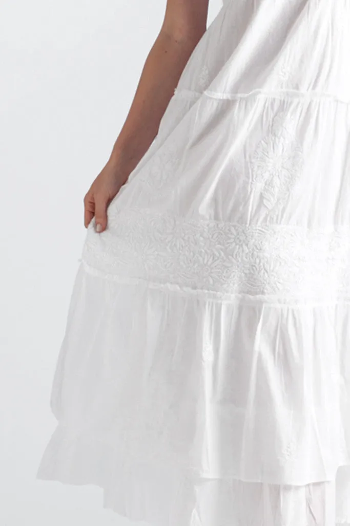 La Cera Embroidered Layered Short Sleeve Tiered Gown