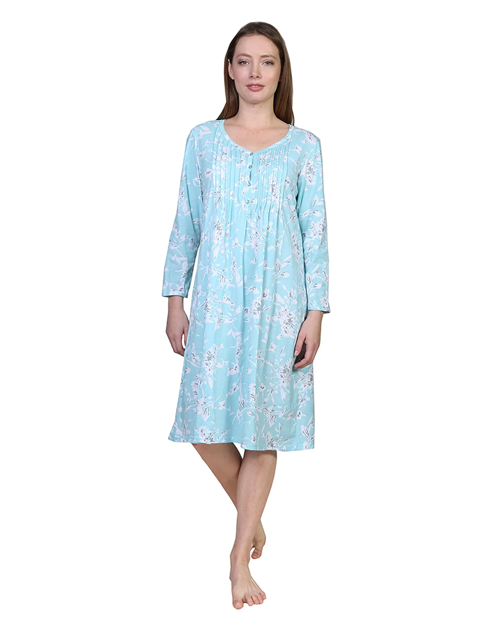 La Cera Floral Print Cotton Knit Gown