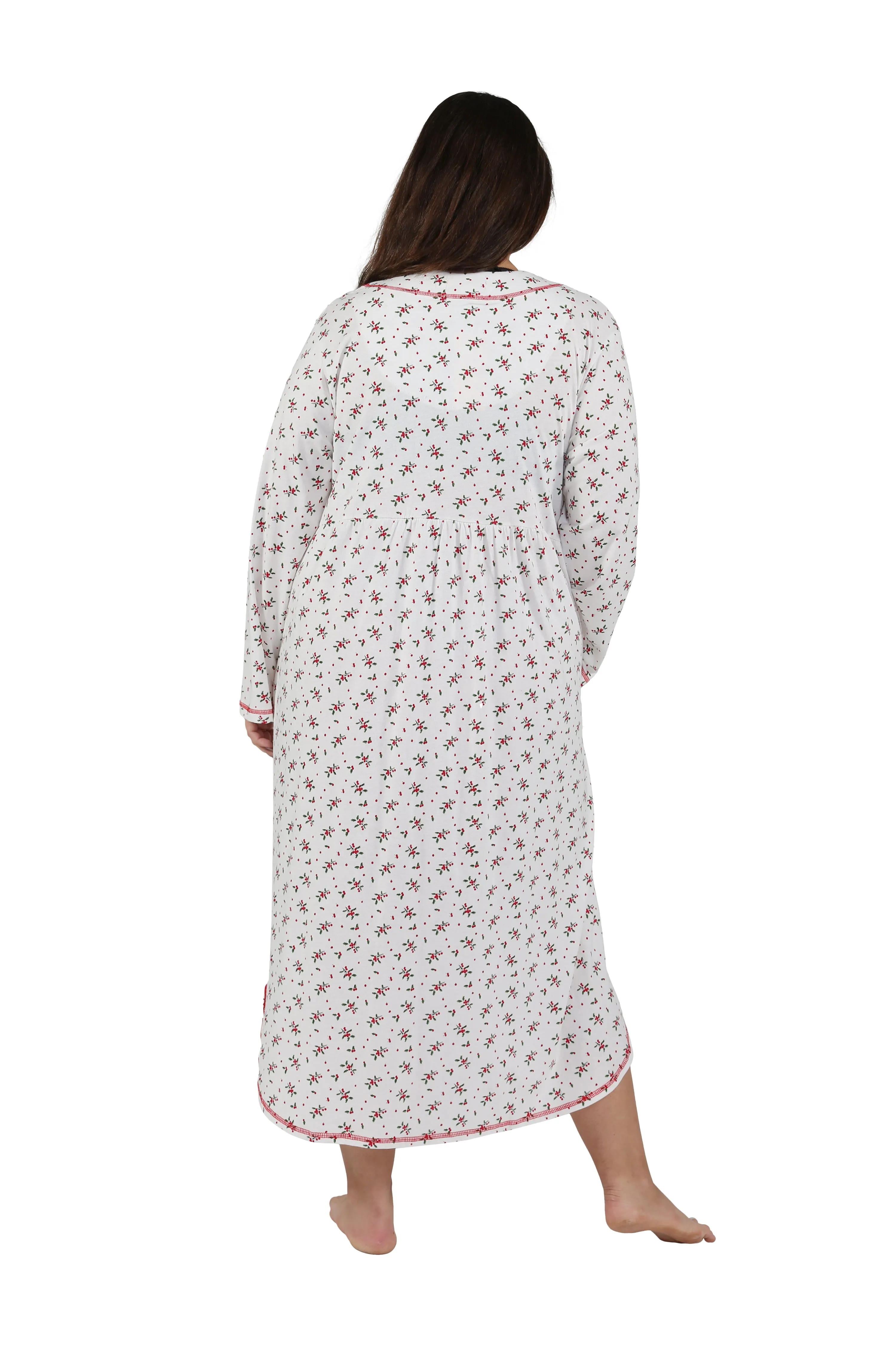 La Cera Plus Size 100% Cotton Knit Mistletoe Print Nightshirt