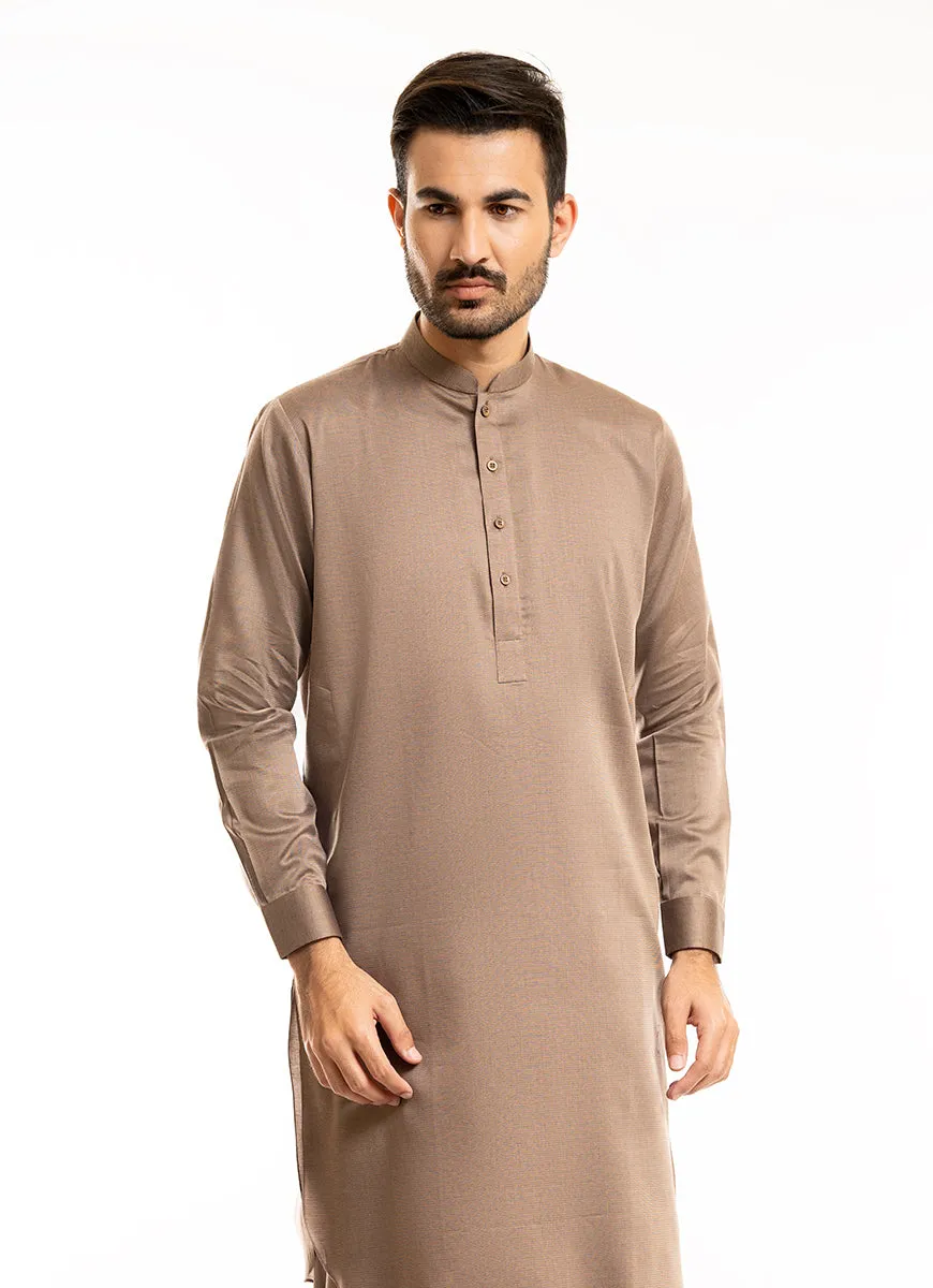 Light Brown Bird Eye Yarn Dyed Textured Shalwar Kameez