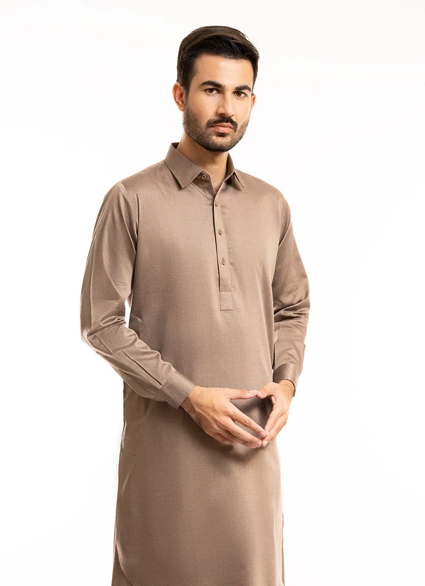 Light Brown Bird Eye Yarn Dyed Textured Shalwar Kameez