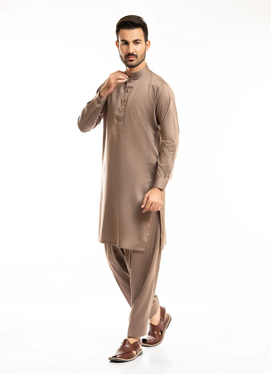 Light Brown Bird Eye Yarn Dyed Textured Shalwar Kameez