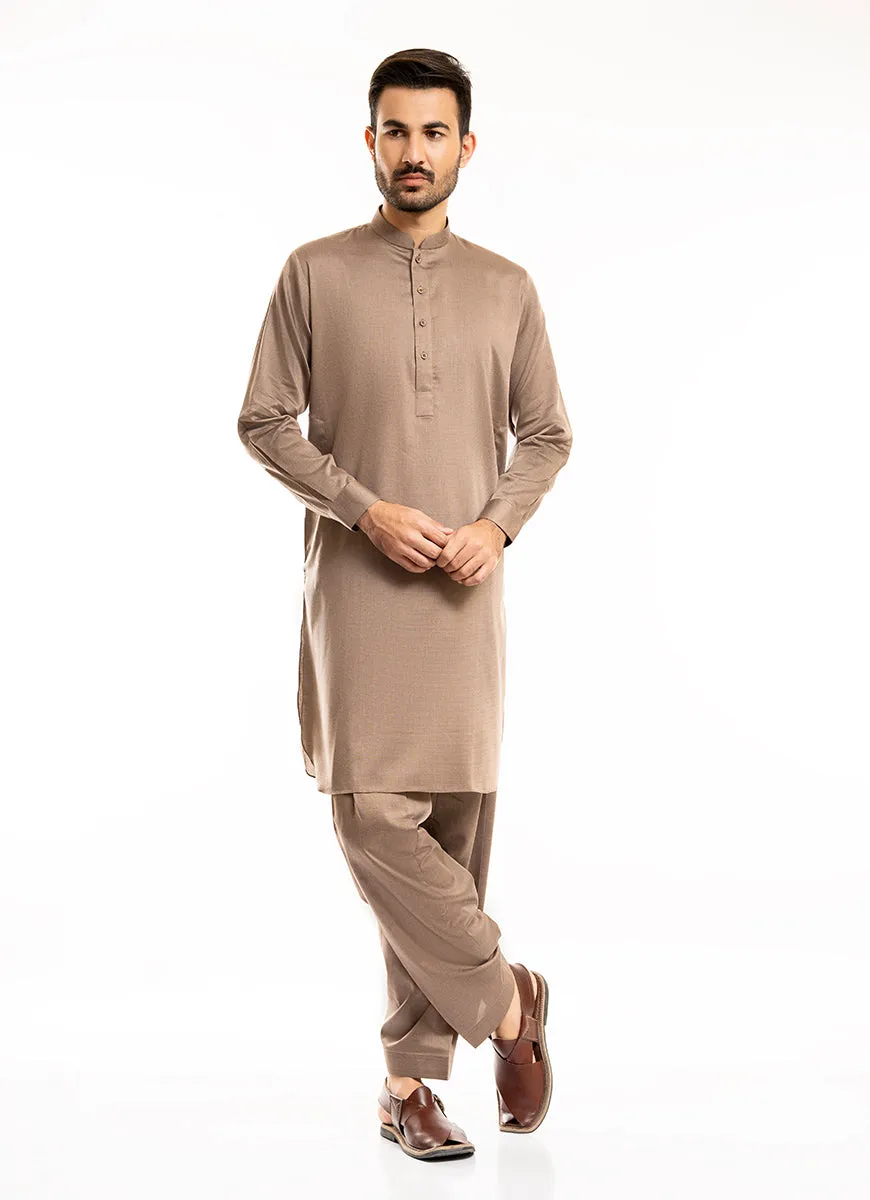 Light Brown Bird Eye Yarn Dyed Textured Shalwar Kameez