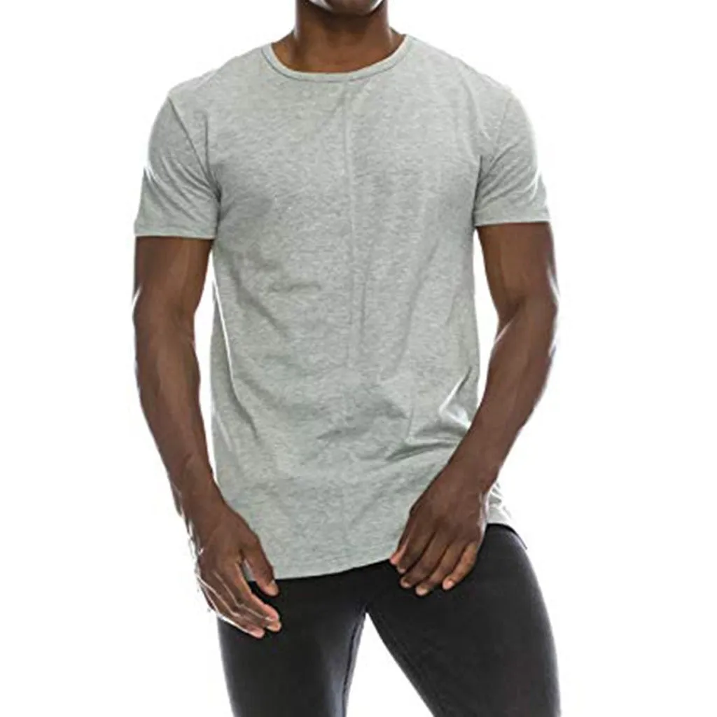 Mens Hipster Hip Hop Solid  Extended Hemline Split Side T-Shirt Muscle Blouse