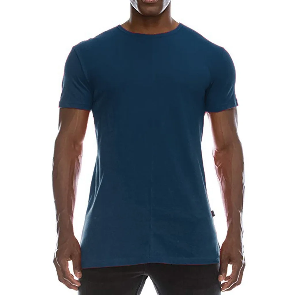 Mens Hipster Hip Hop Solid  Extended Hemline Split Side T-Shirt Muscle Blouse