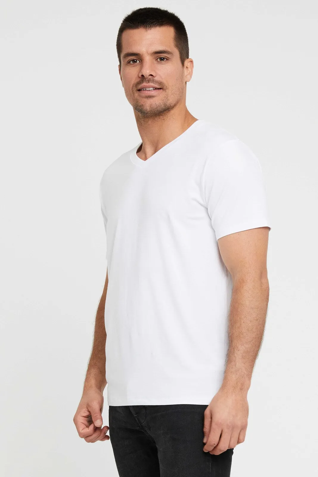 Men's V Neck Tee - White