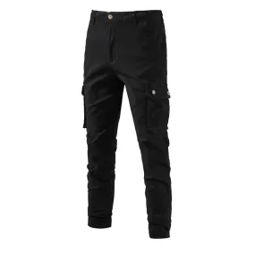 Men's Work Solid Color Buttons Drawstring Cargo Trousers Sweatpants | PM31