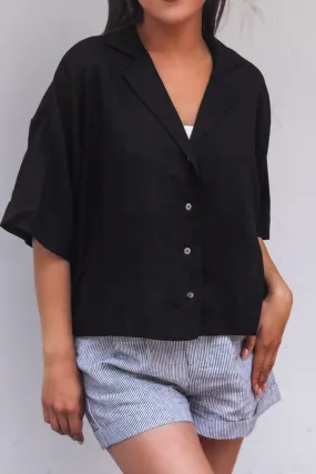 Petra Half Sleeve Button Down- Black