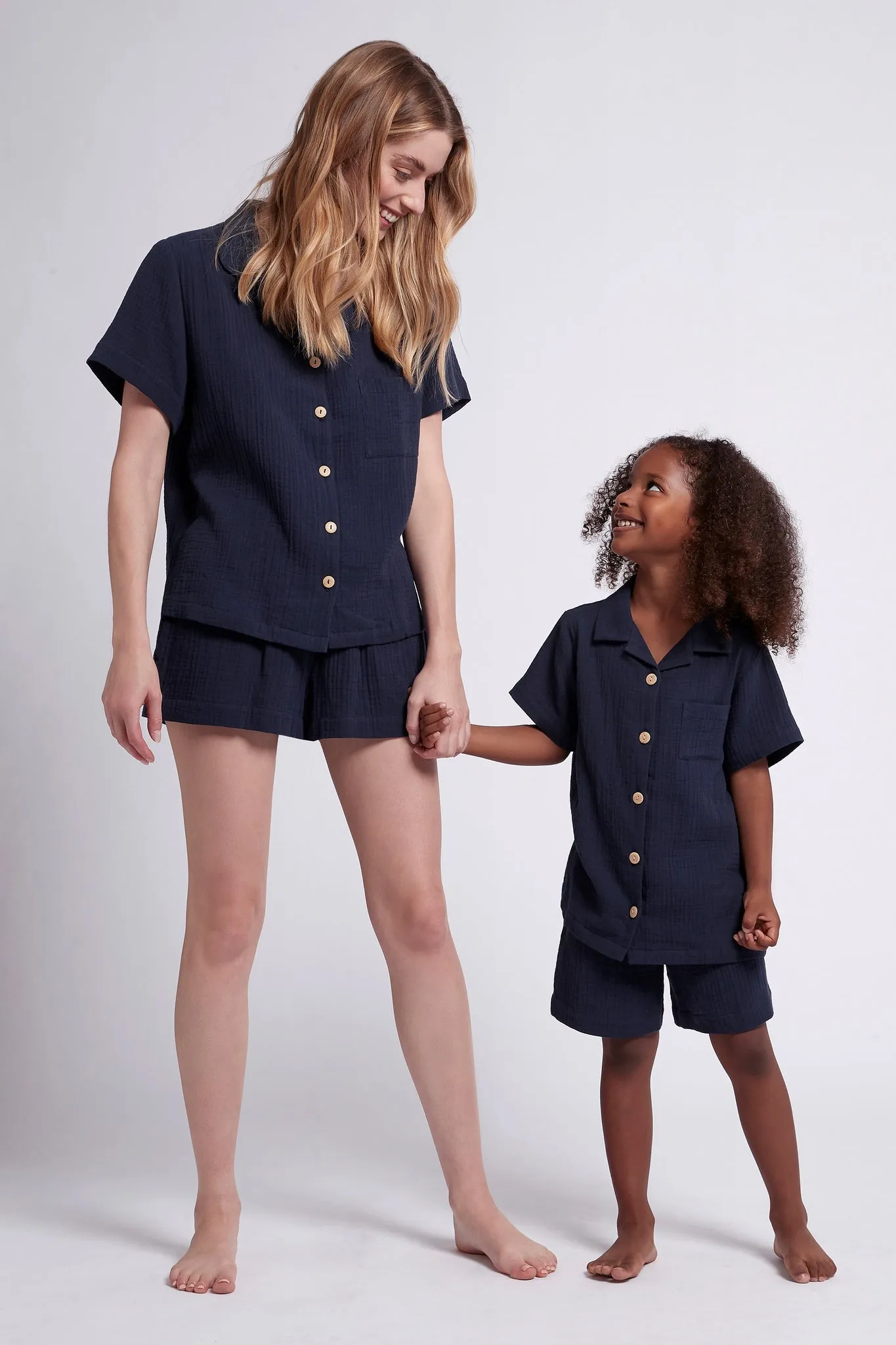 Piper Bubble Cotton Women's Short Pyjama Set - Navy