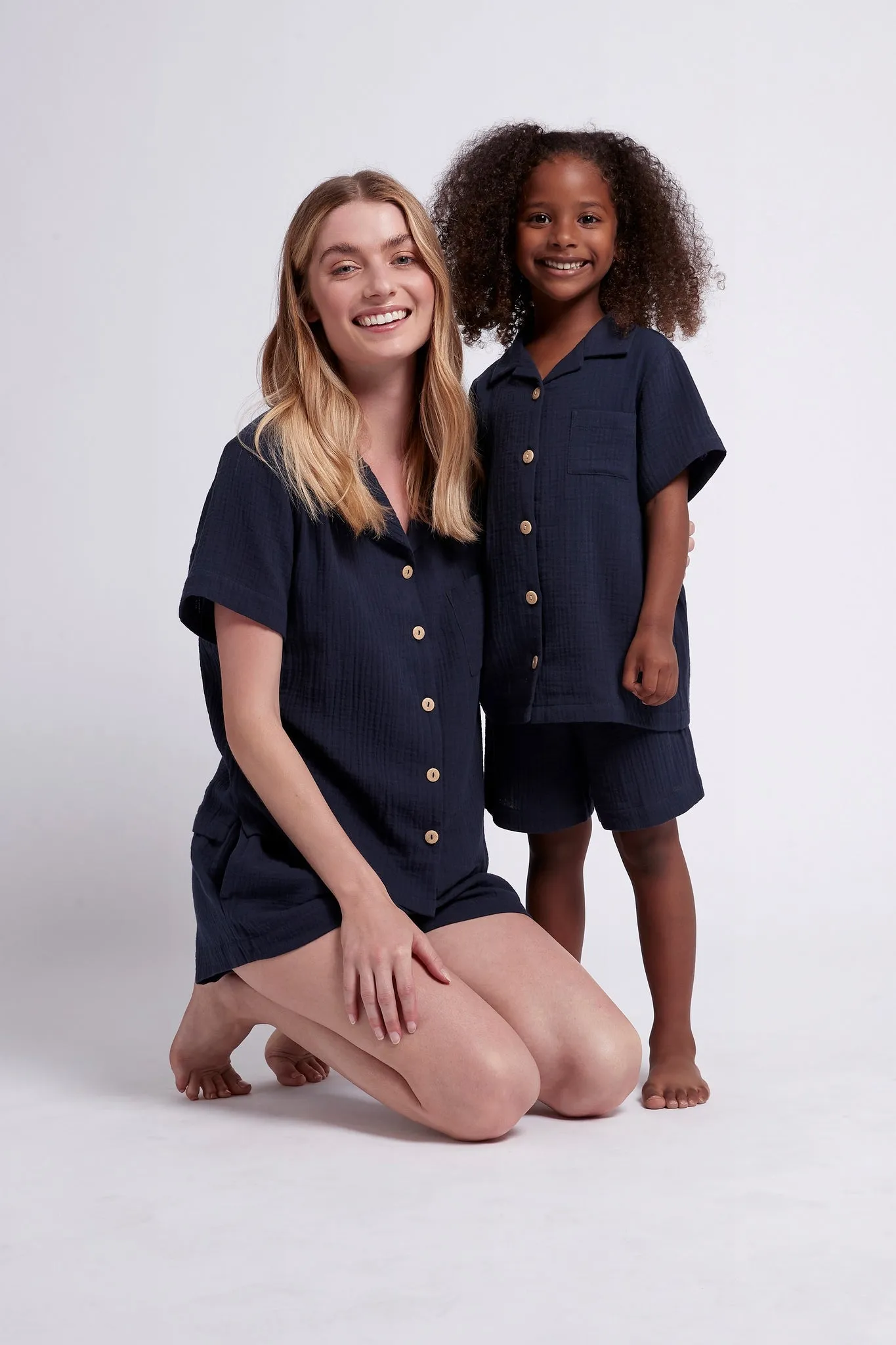 Piper Bubble Cotton Women's Short Pyjama Set - Navy