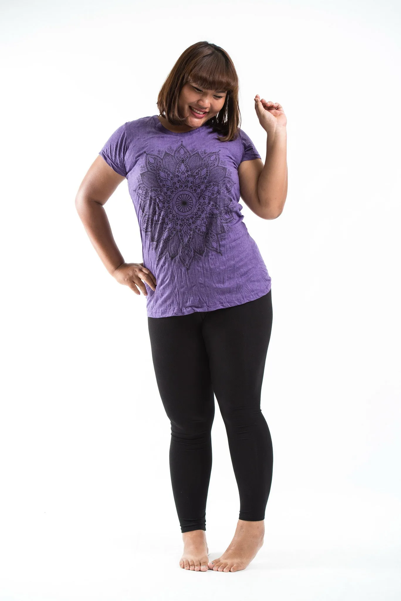 Plus Size Sure Design Women's Lotus Mandala T-Shirt Purple