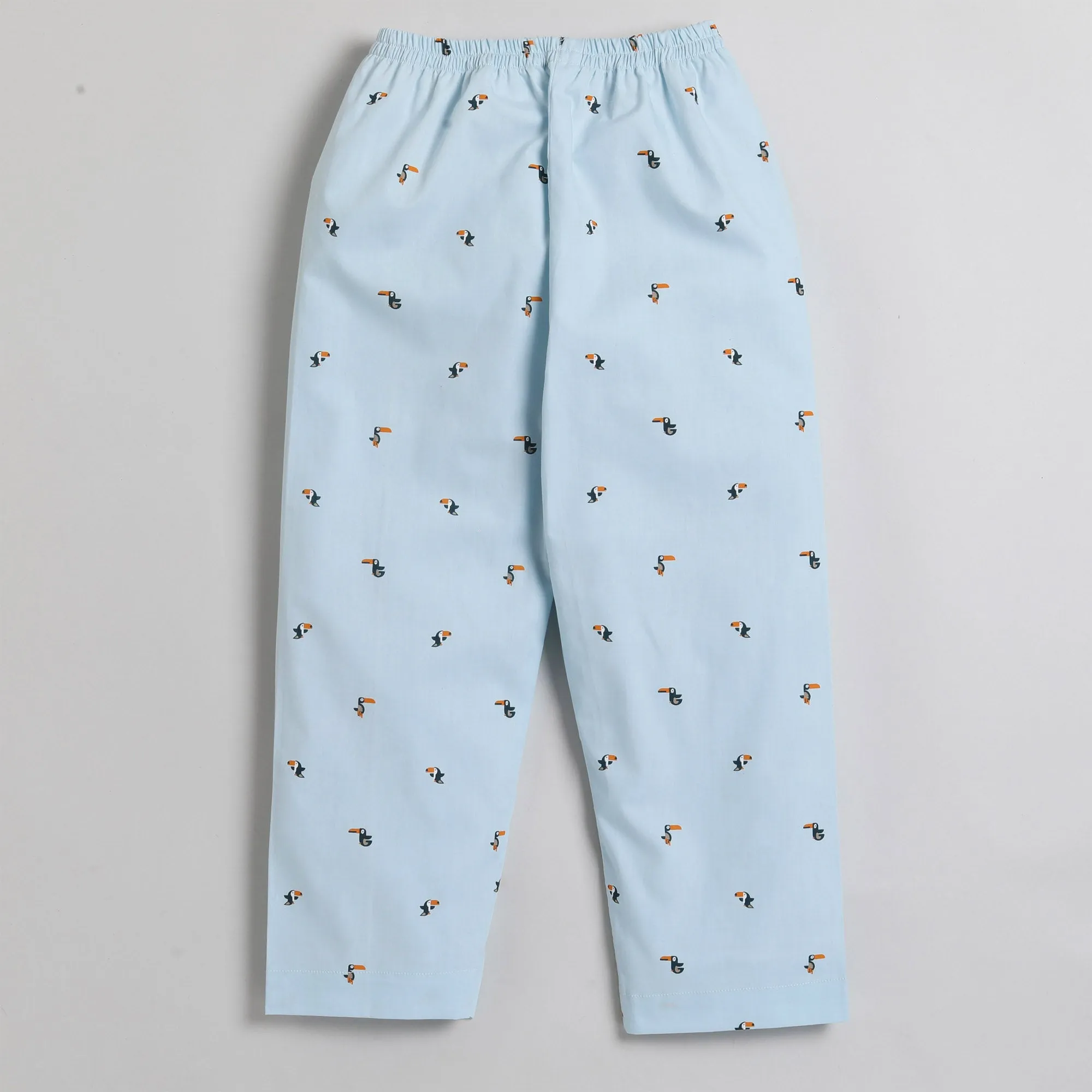 Polka Tots Half Sleeve Night Suit Pair 100% Cotton Crane Bird Print - Blue