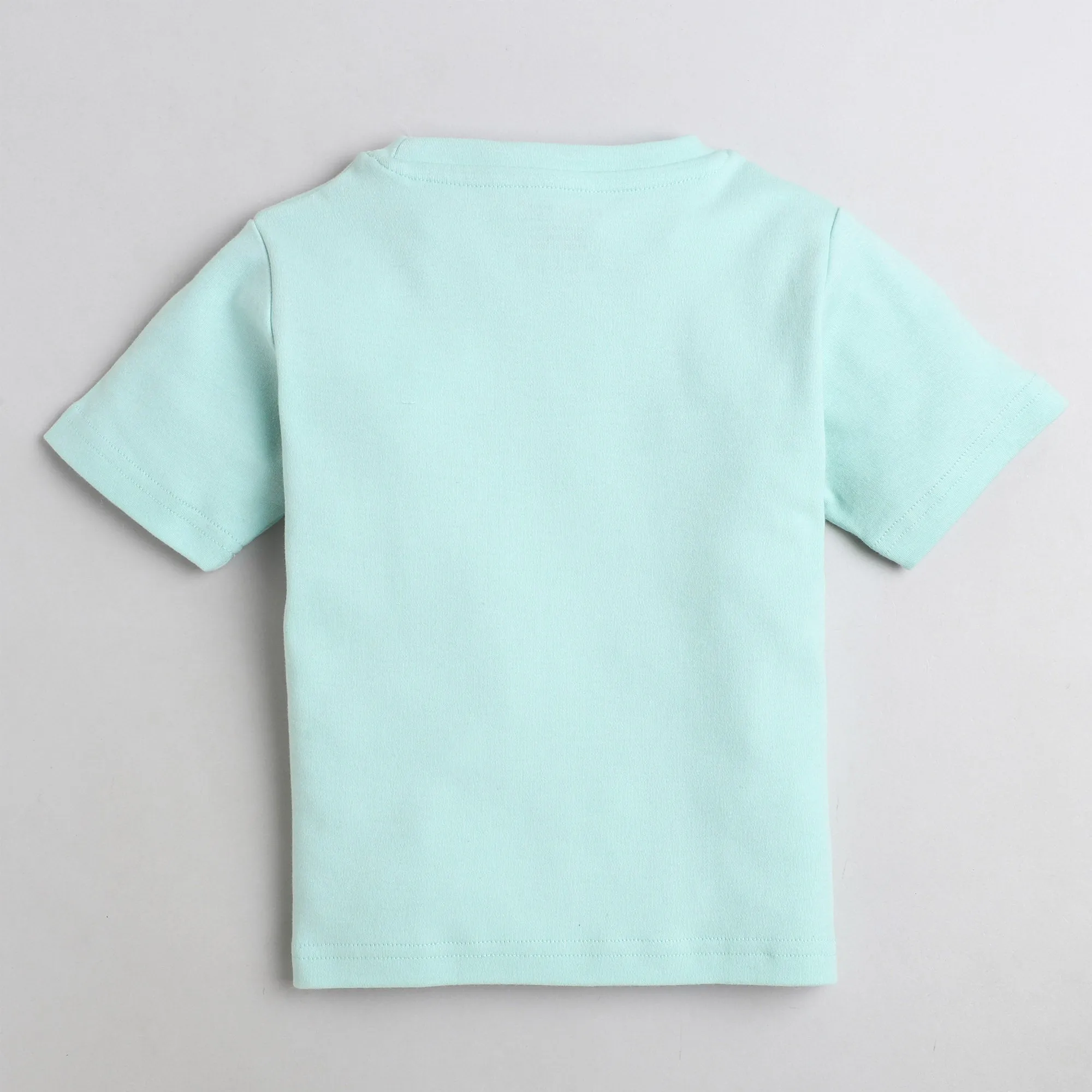 Polka Tots Half Sleeve T-Shirt Its Raining Bones And Dogs With Creative Pocket Print - Sea Green