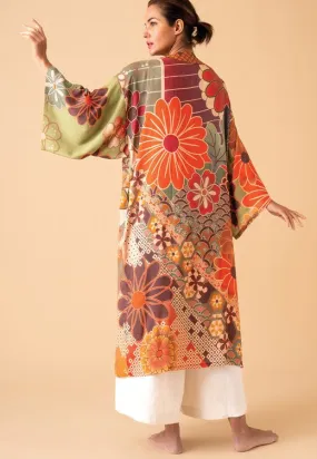 Powder - Kimono Gown - 70's Kaleidoscope Floral Sage