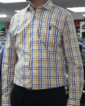 Pringle LS Multi Tan Check Tailored Fit