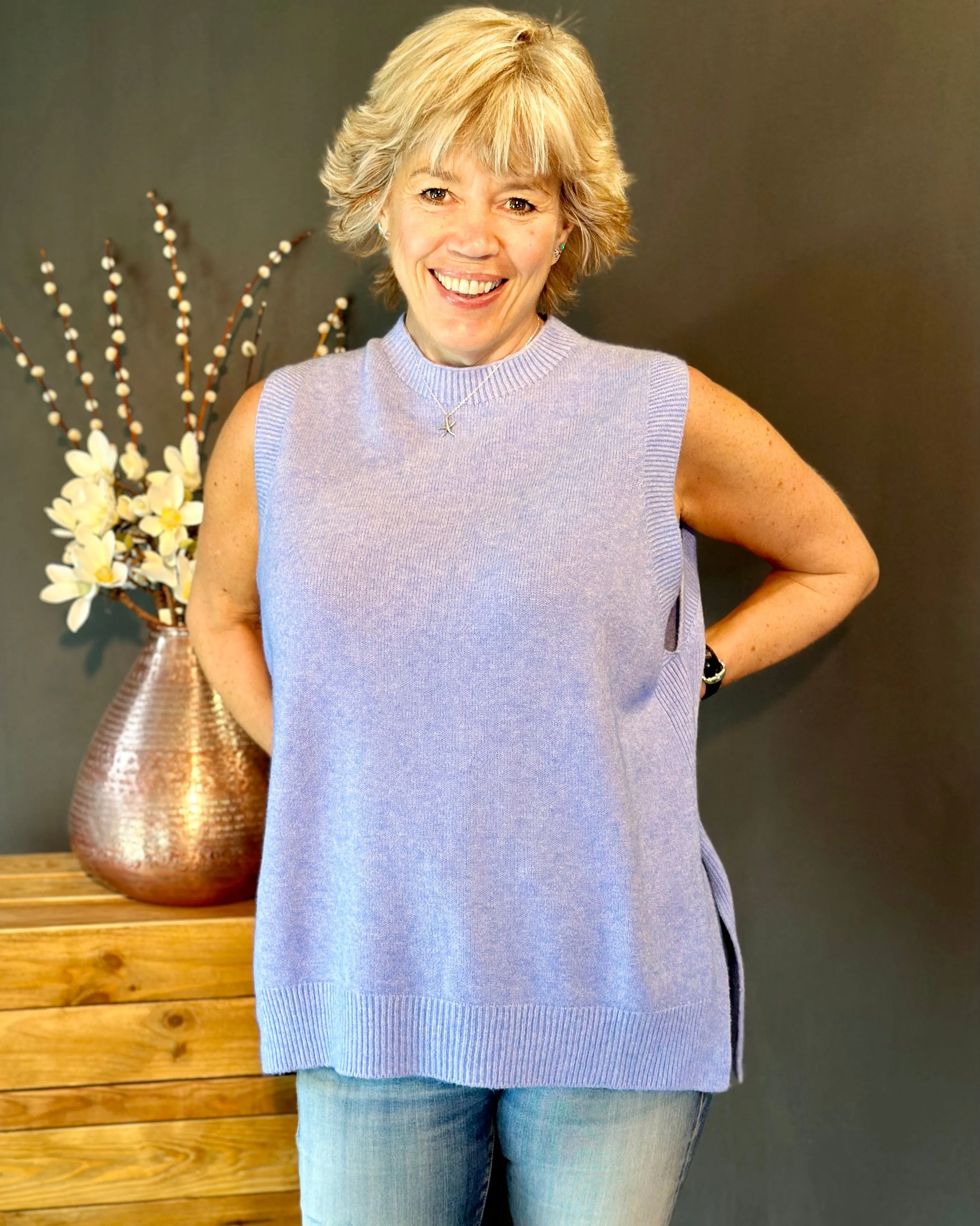 Round Neck Sleeveless Jumper - Cornflower Blue