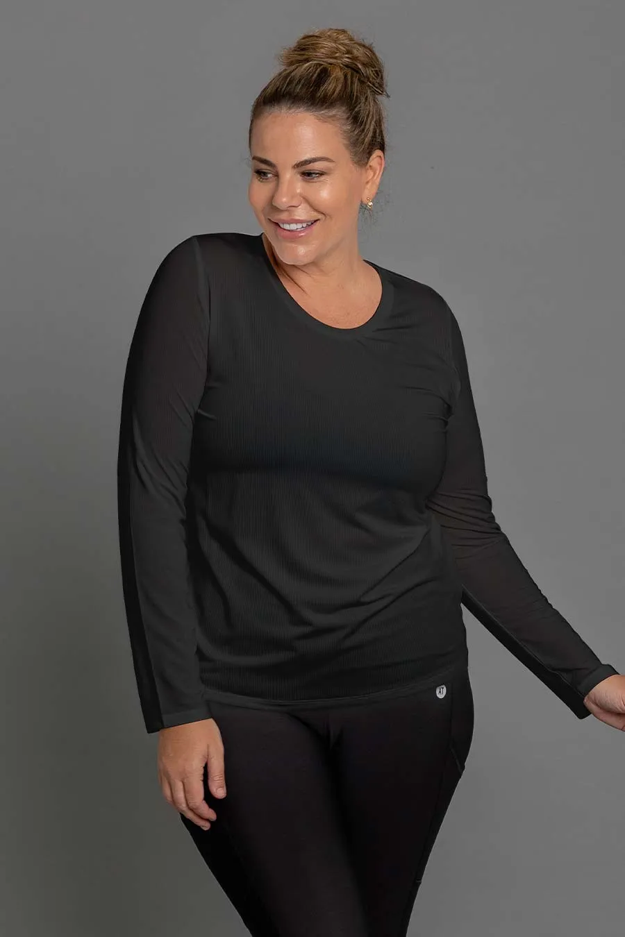 Ruched Long Sleeve Top - Black