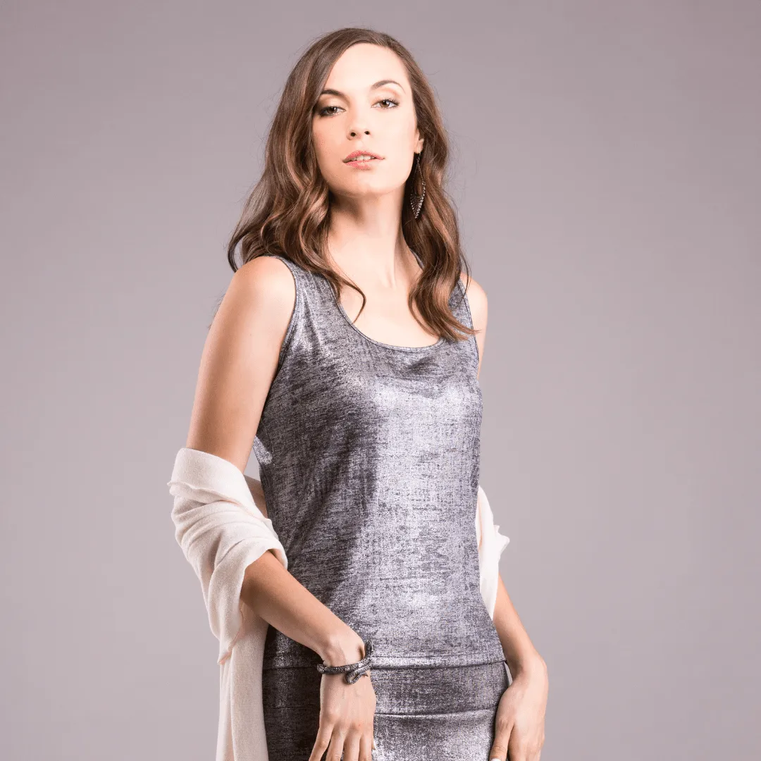 Short Tank Top, Silver Reflection Knit