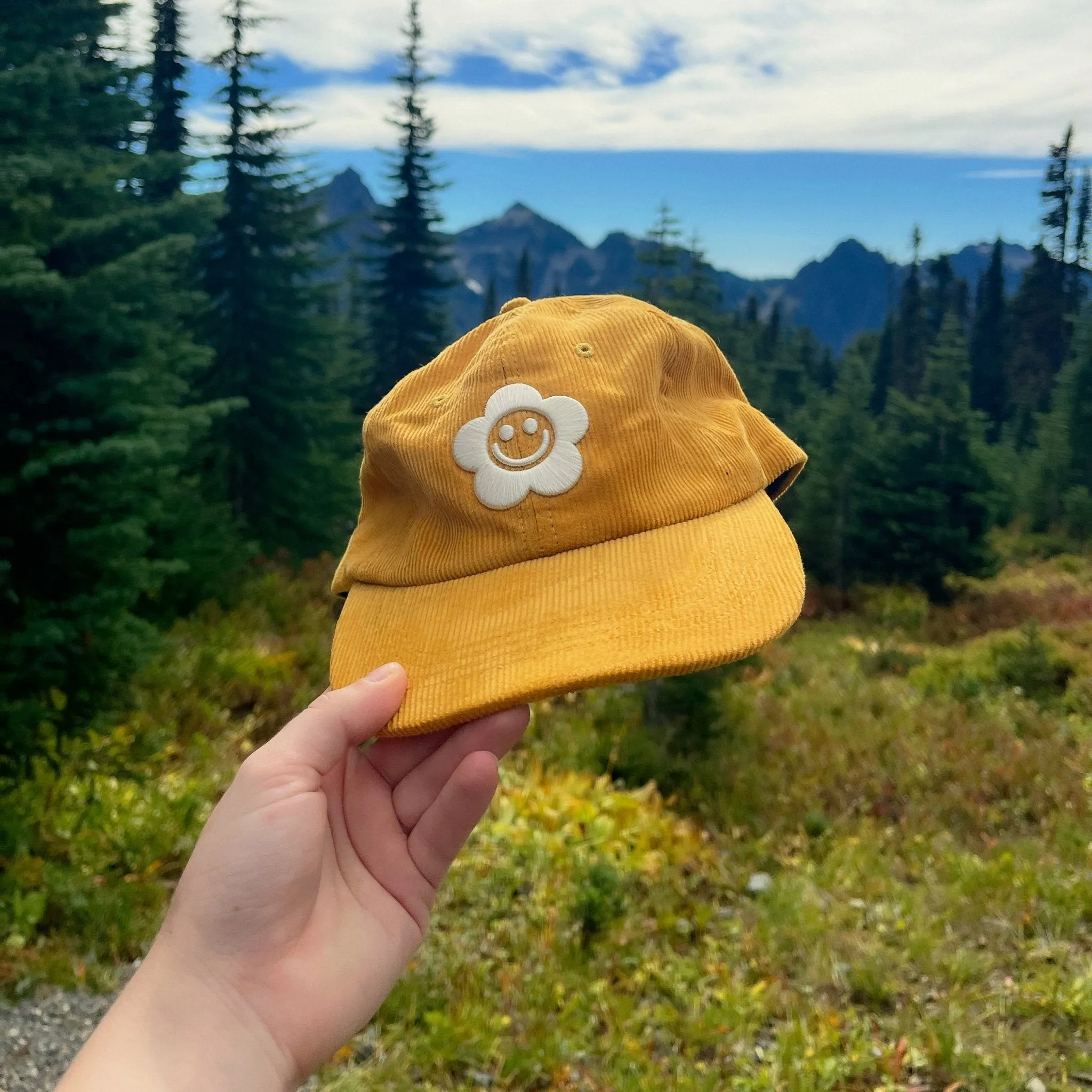 Smiley Flower Yellow Corduroy Dad Hat