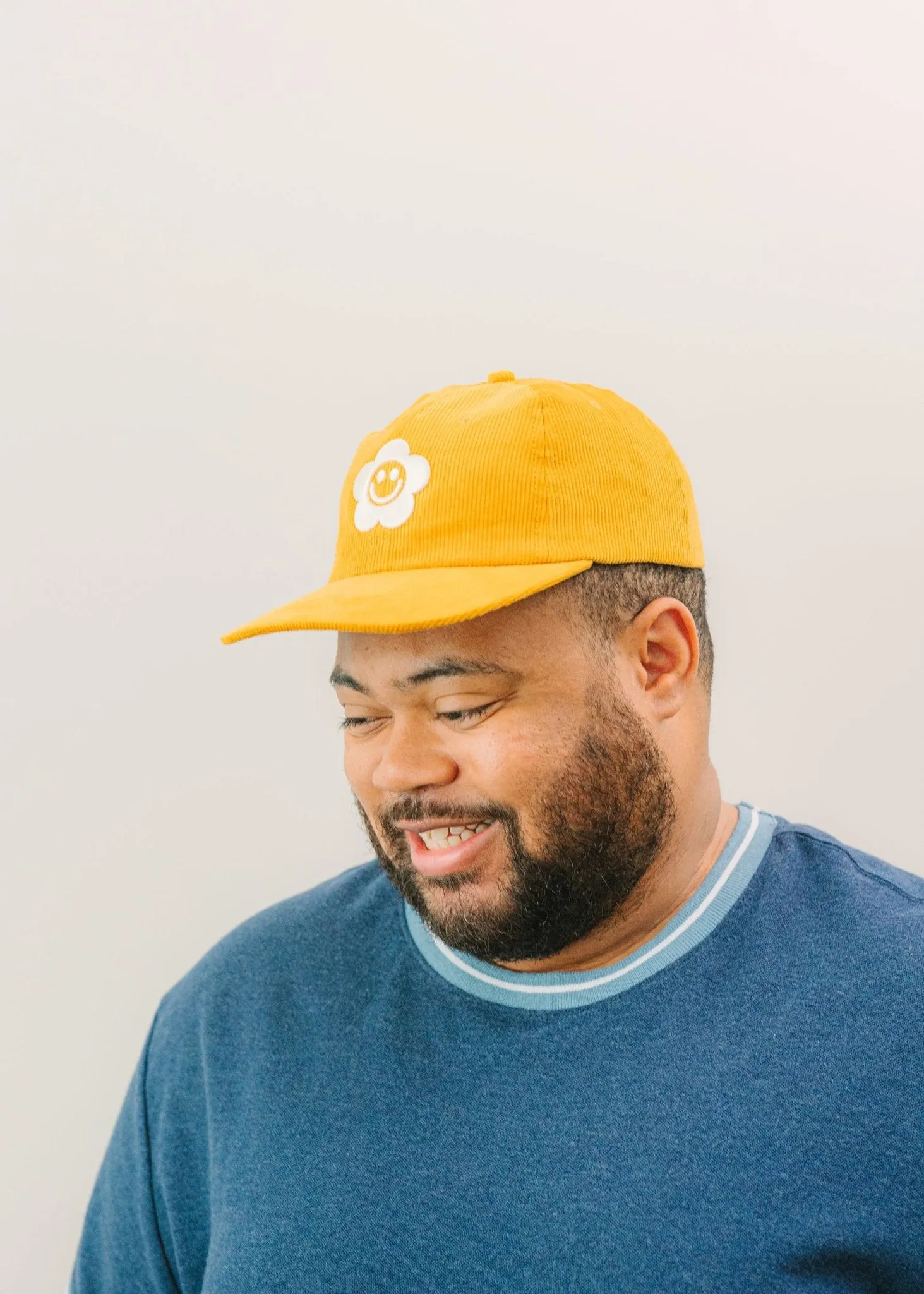 Smiley Flower Yellow Corduroy Dad Hat