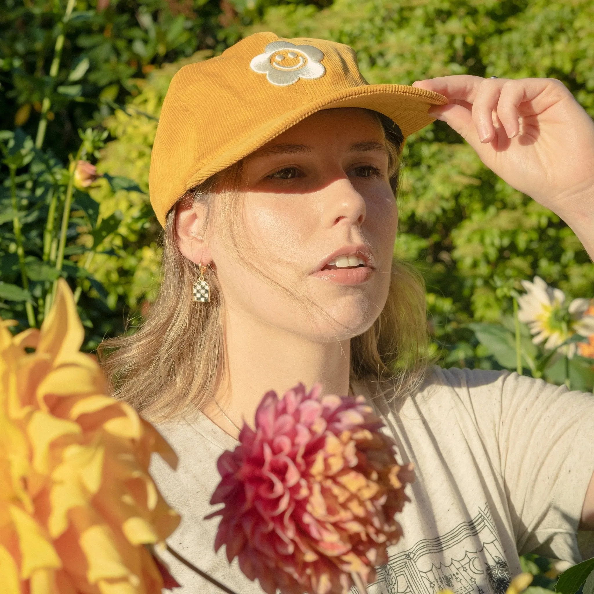 Smiley Flower Yellow Corduroy Dad Hat