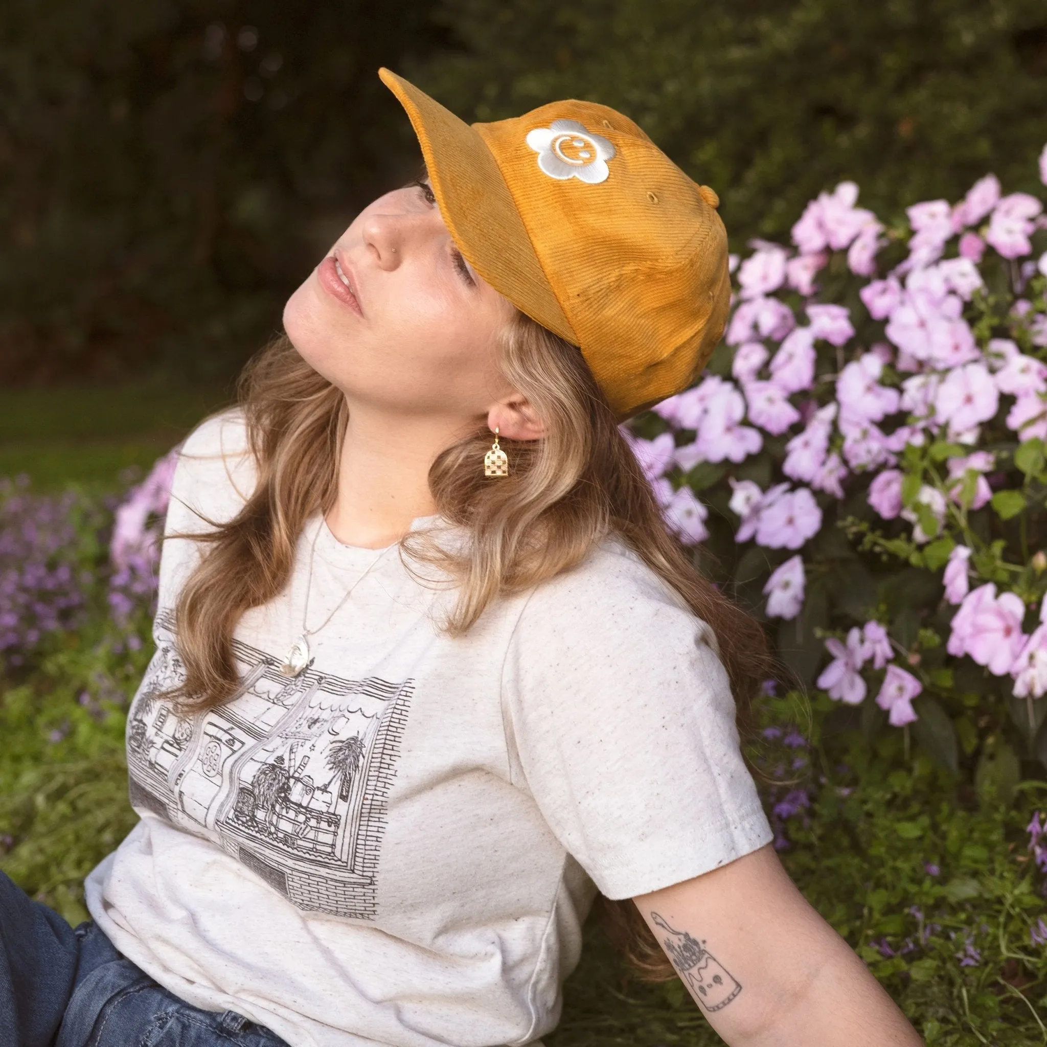 Smiley Flower Yellow Corduroy Dad Hat