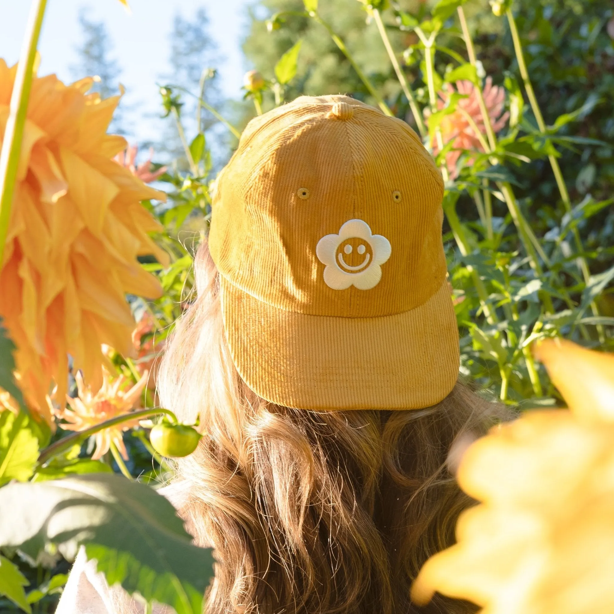 Smiley Flower Yellow Corduroy Dad Hat