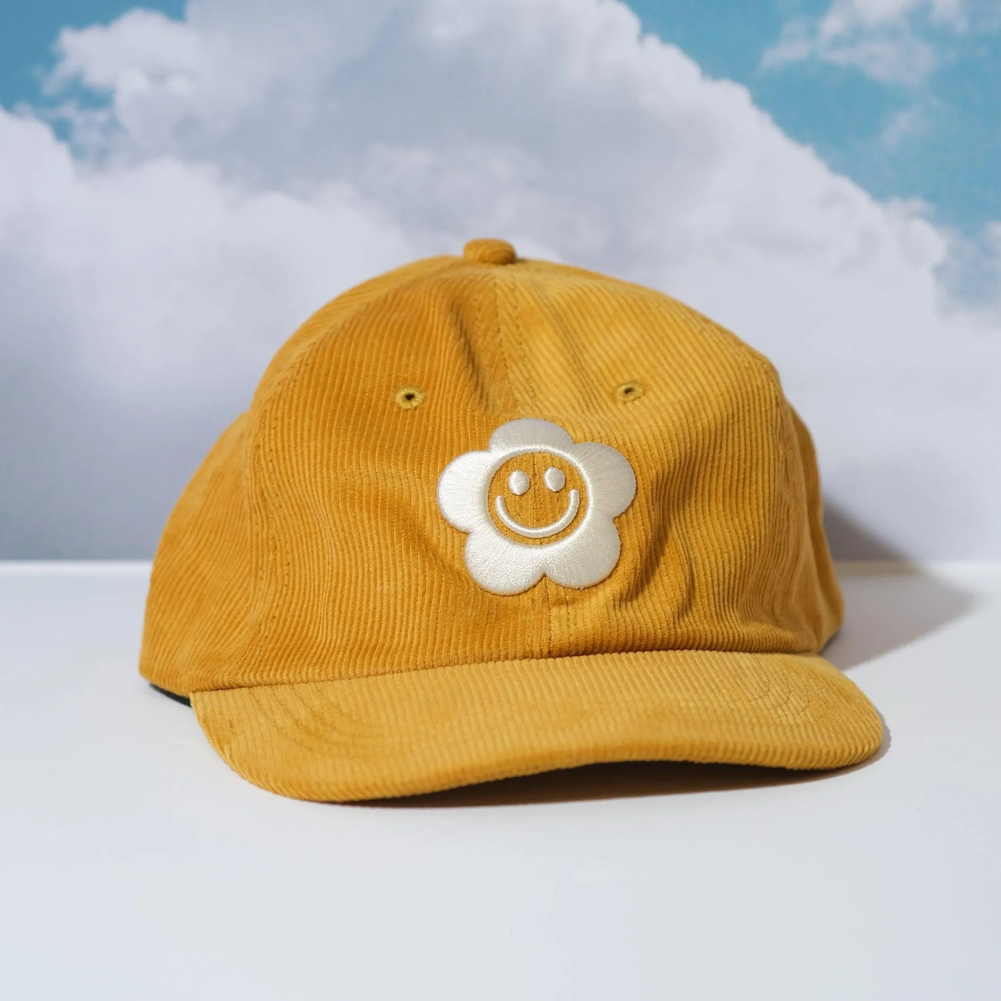 Smiley Flower Yellow Corduroy Dad Hat