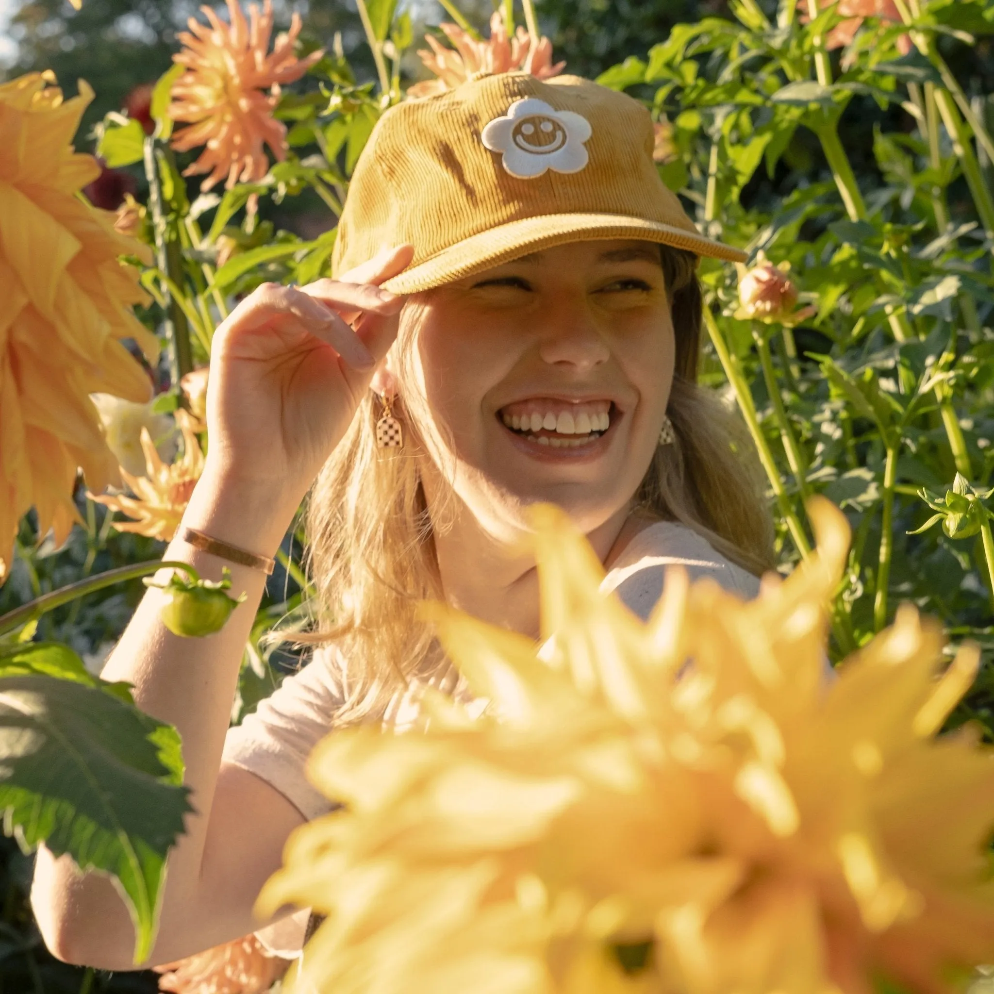 Smiley Flower Yellow Corduroy Dad Hat