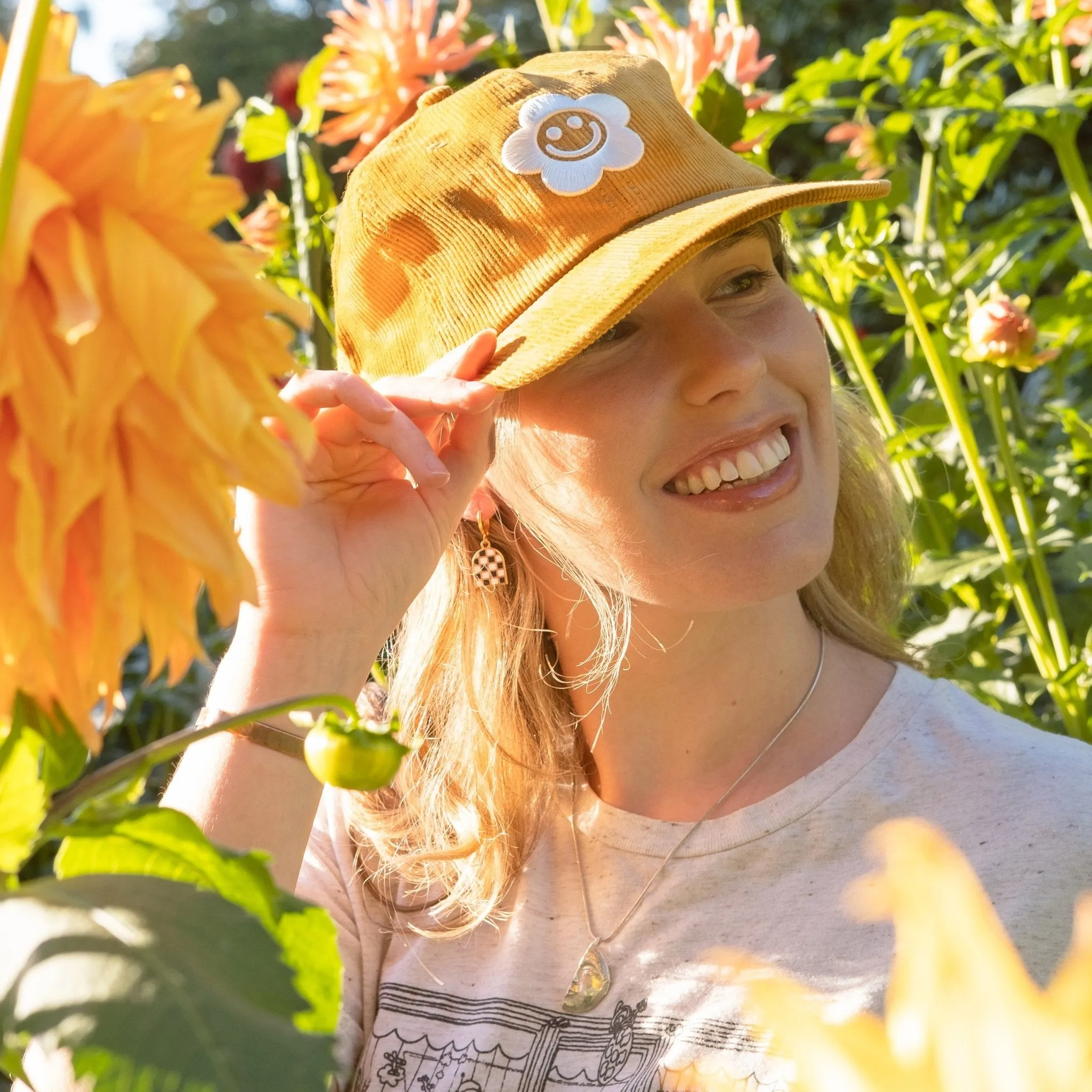 Smiley Flower Yellow Corduroy Dad Hat