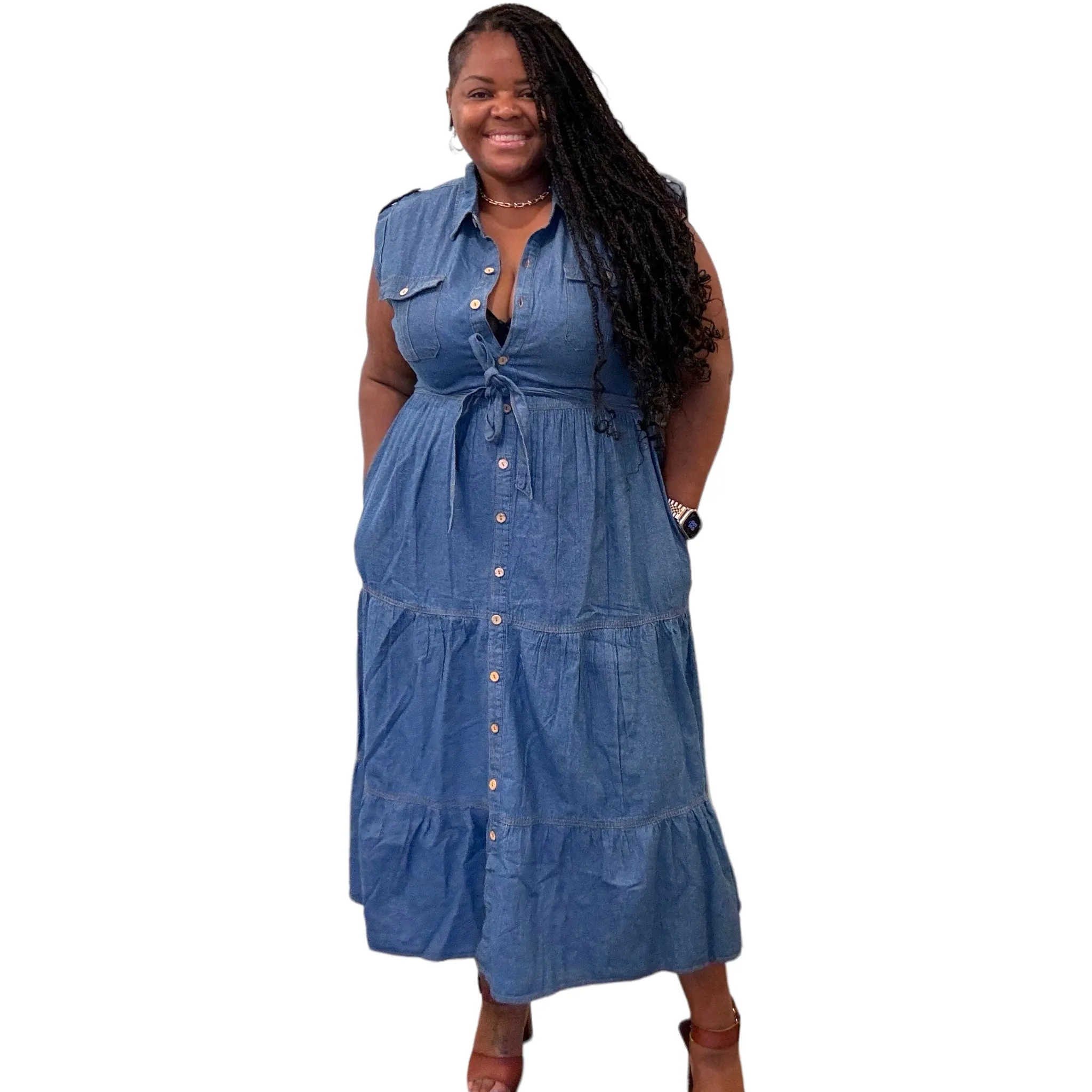 Stunning Plus Size Denim Button Down Maxi Dress