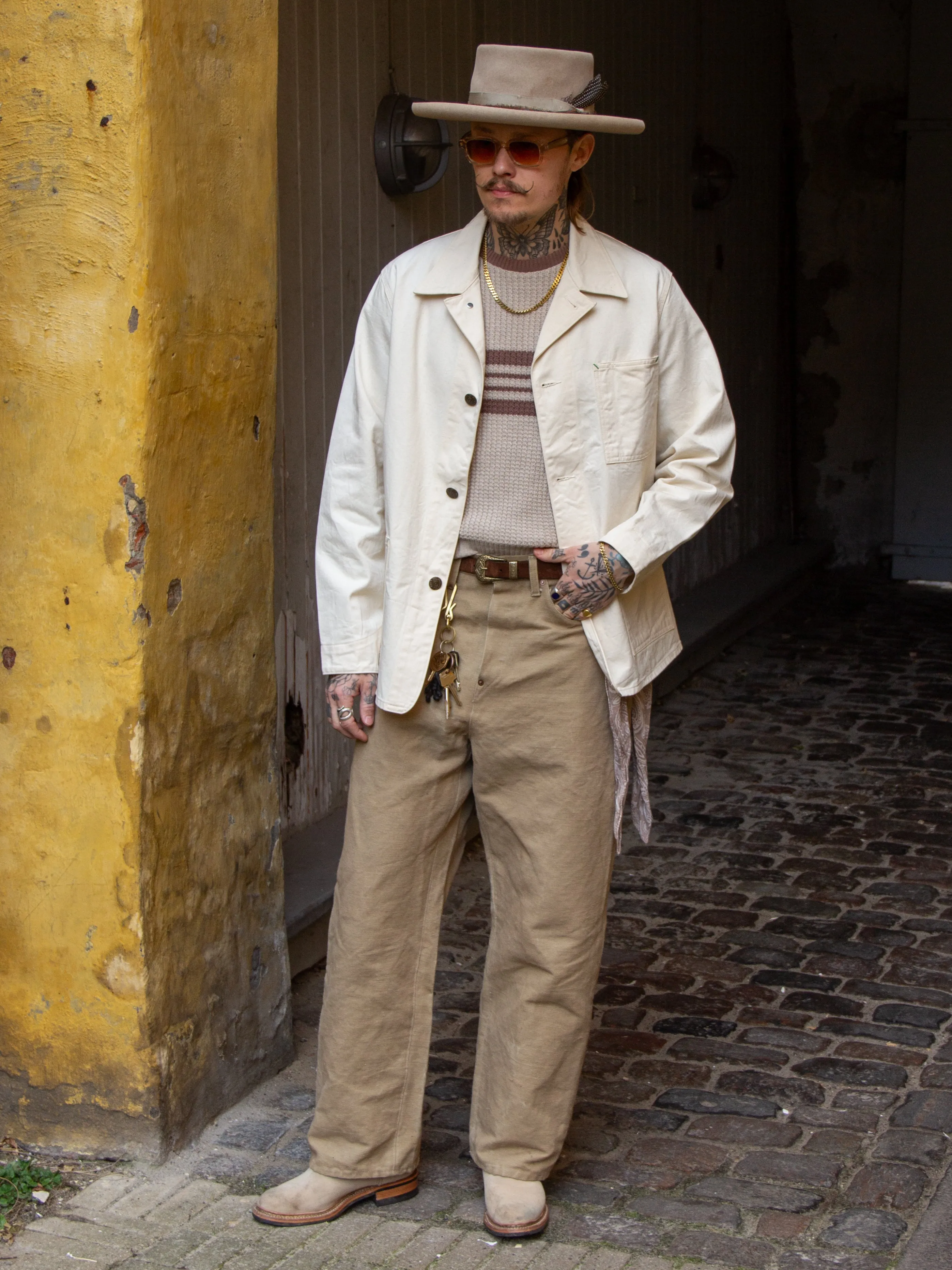 Sugar Cane, 1920's Work Coat, Natural White