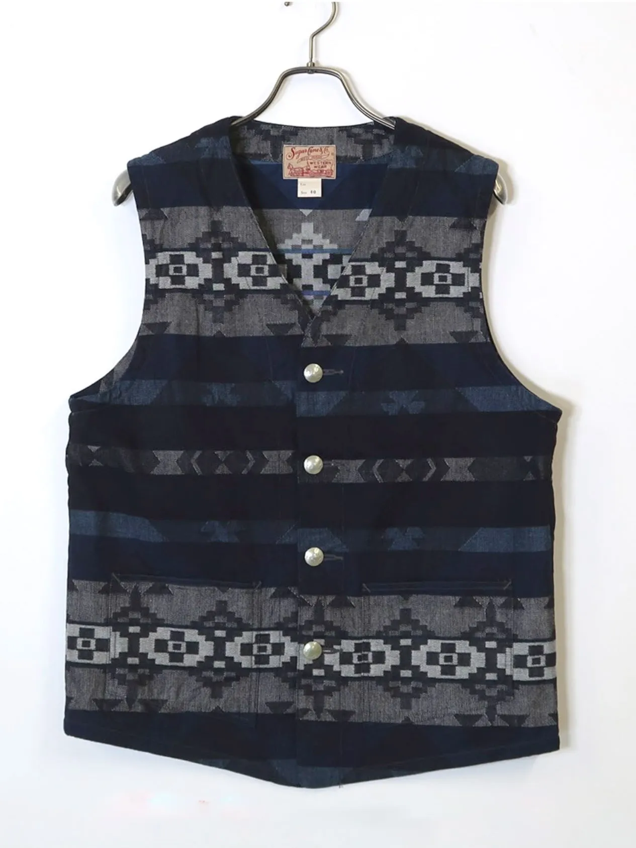 Indigenous-Inspired Jacquard Vest in Sugar Cane-Infused Indigo Color