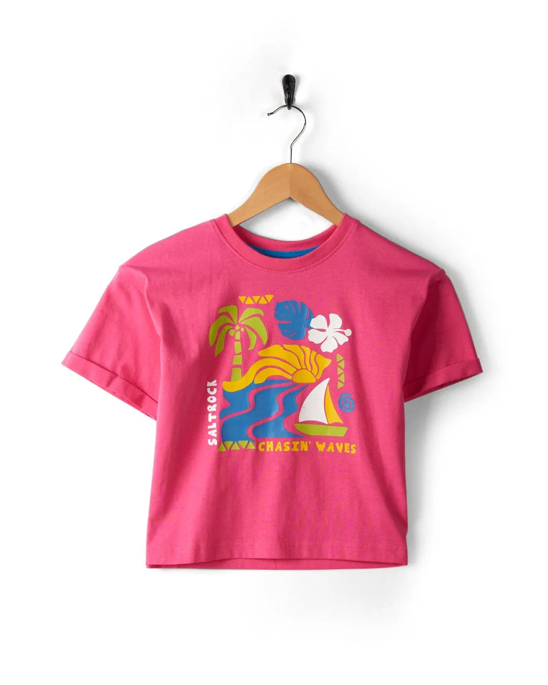 Summer Block - Kids Recycled Cropped T-Shirt - Pink