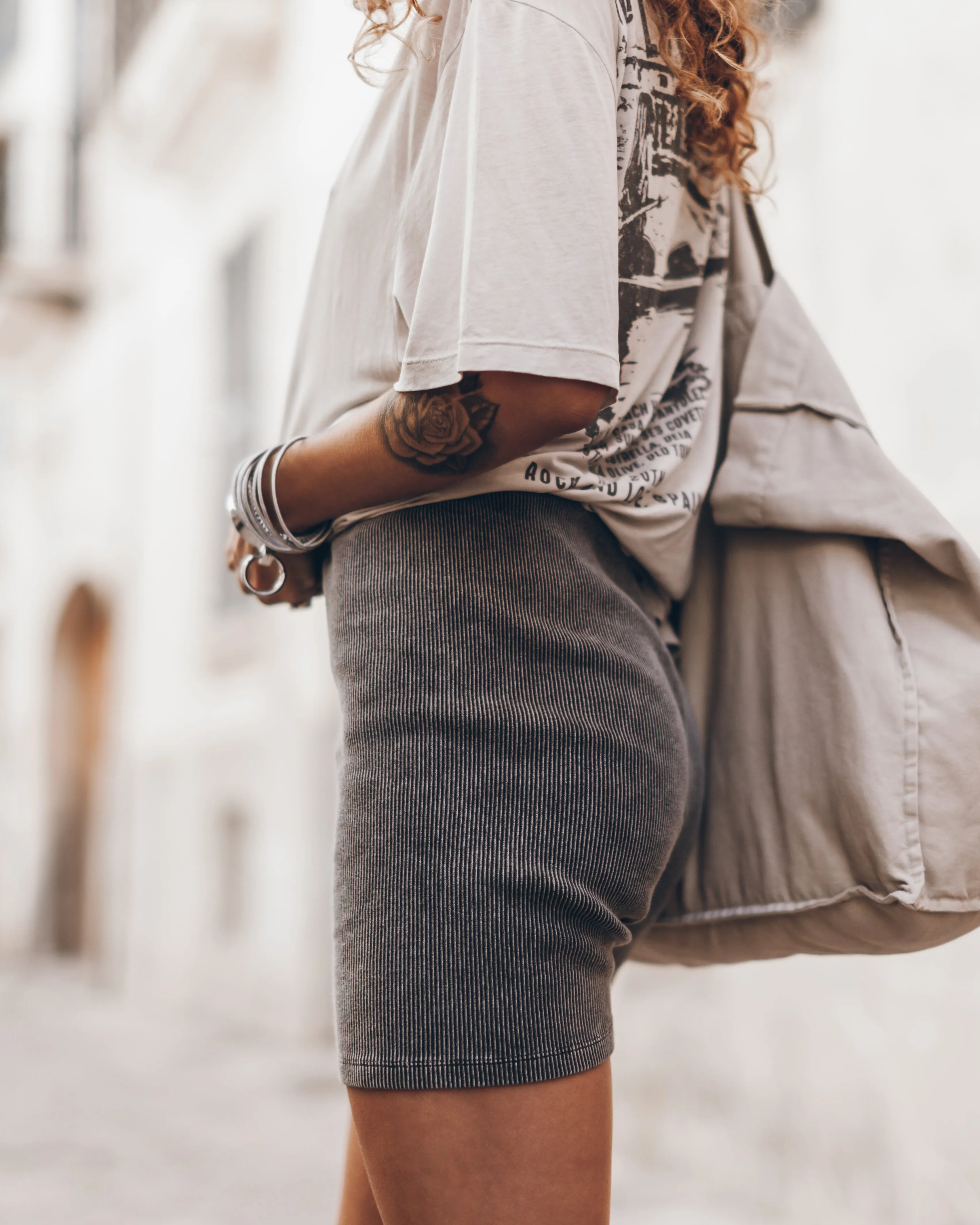 The Dark Ribbed Biker Shorts