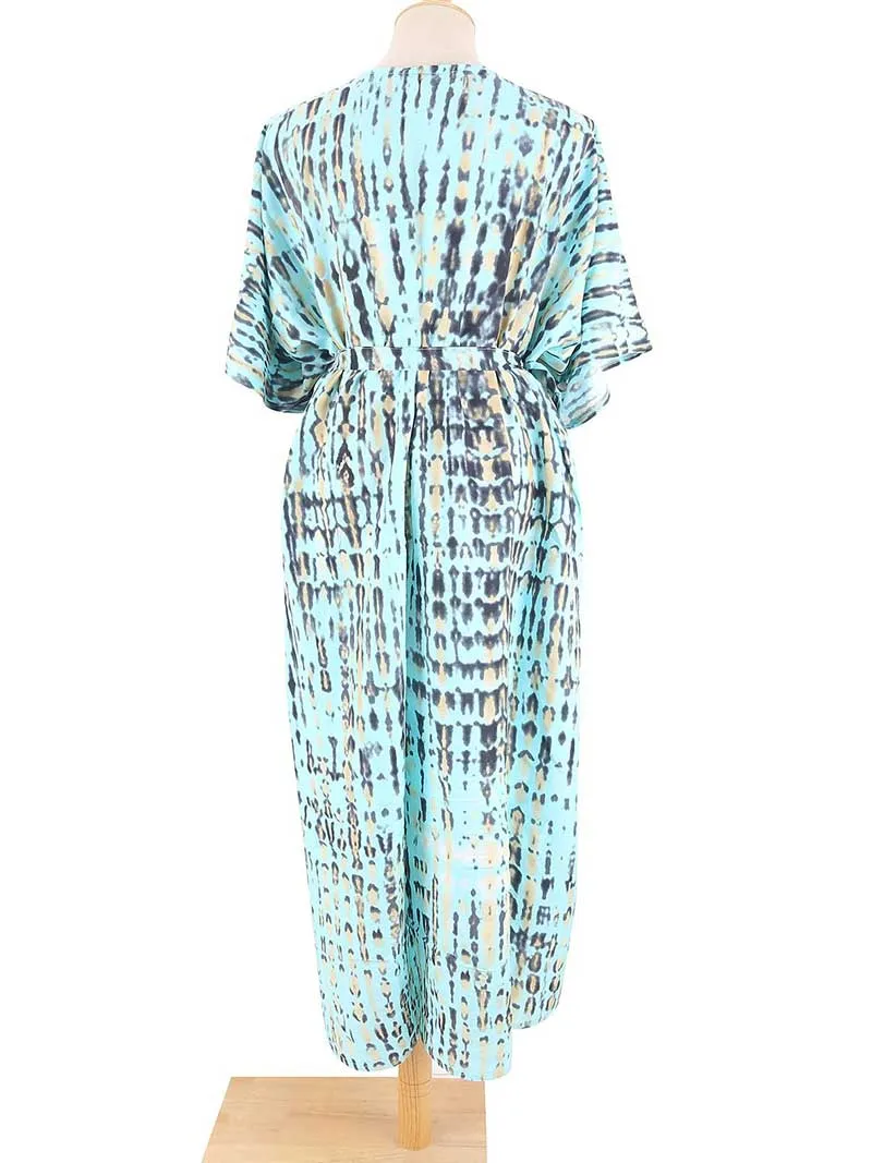 Tie-Dye Print Different Colors Rayon Long Length Gown Kimono Duster Robe