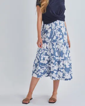 Tracy Maternity Tiered Midi Skirt in Blue Floral