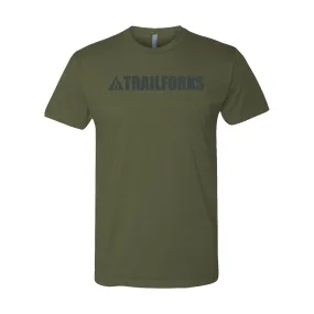 Trailforks Corporate Black Logo T-Shirt - Military Green