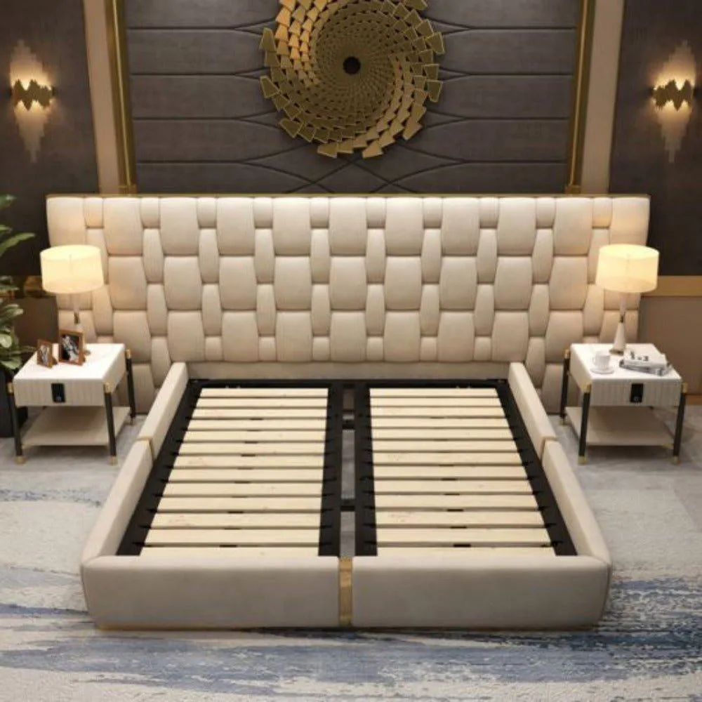 Uniblock Luxury Upholstered Bed With Side Tables in Leatherette