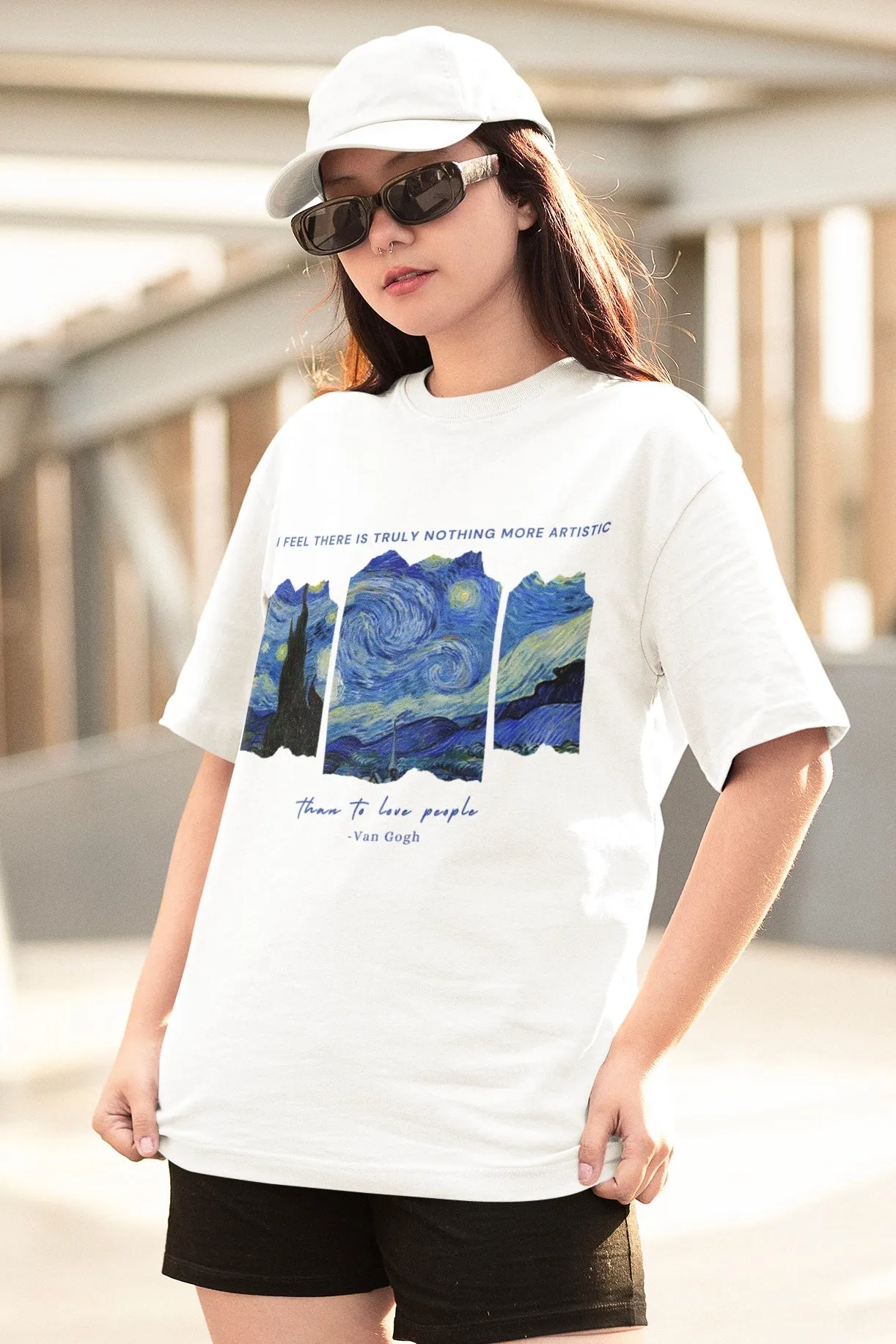 Vincent Van Gogh Graphic Printed Unisex White Oversized T Shirt