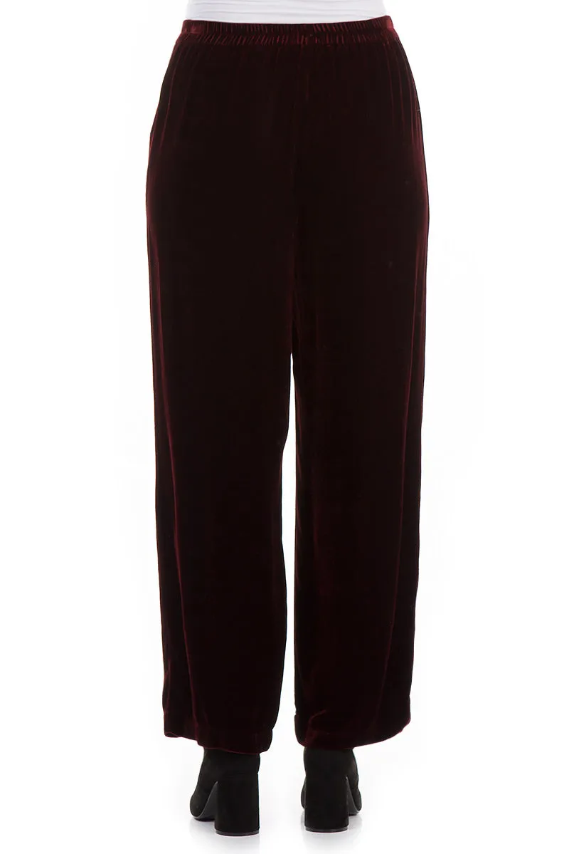 Wide Straight Bordeaux Silk Velvet Trousers