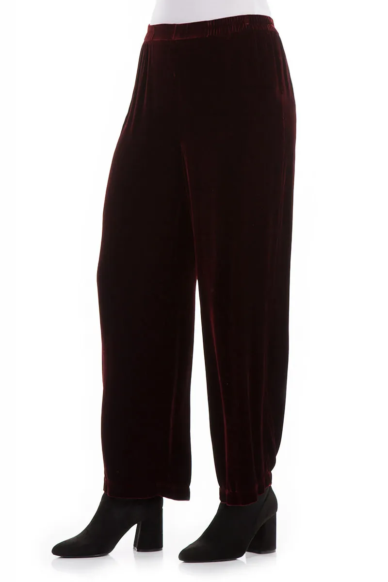 Wide Straight Bordeaux Silk Velvet Trousers