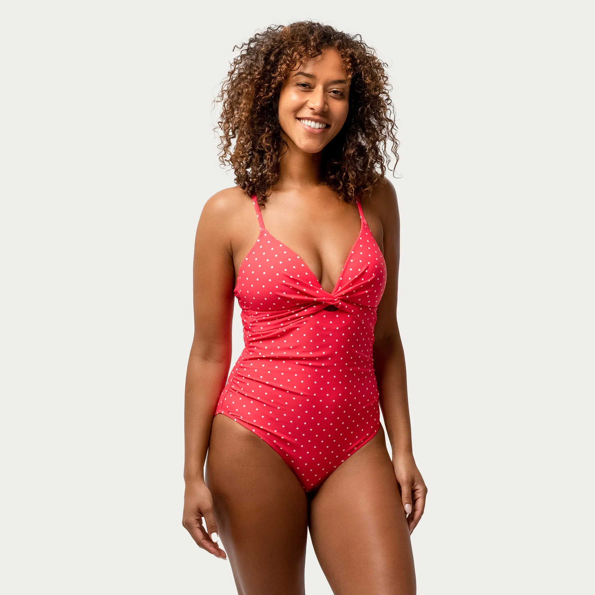 Women's Polka Dot Twist Front One-Piece Swimsuit