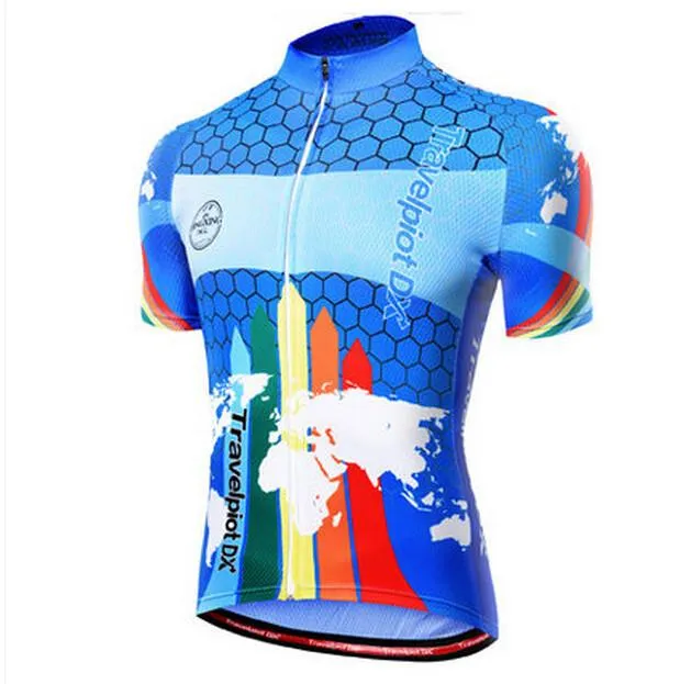 XINTOWN Blue Yellow Short Sleeve Cycling Jersey