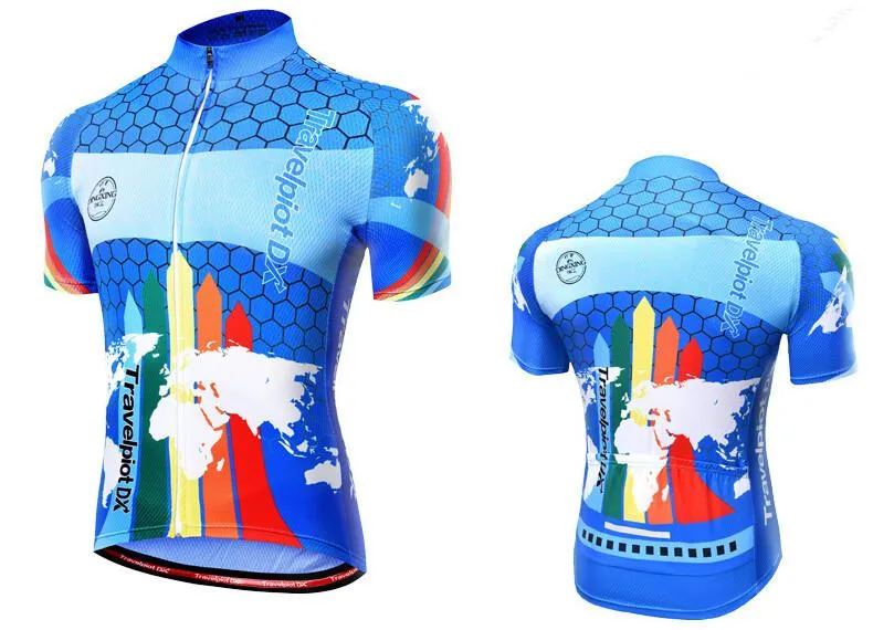 XINTOWN Blue Yellow Short Sleeve Cycling Jersey